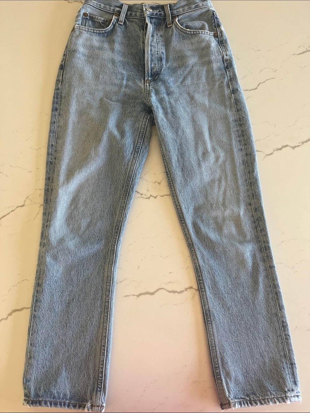 Agolde Riley High Rise Straight Light Blue Denim Jeans
